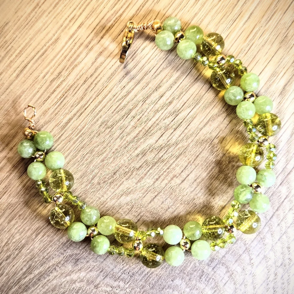 Nature's Noble Stones Natural Green Jade & Peridot In Handwoven Artisan Bracelet